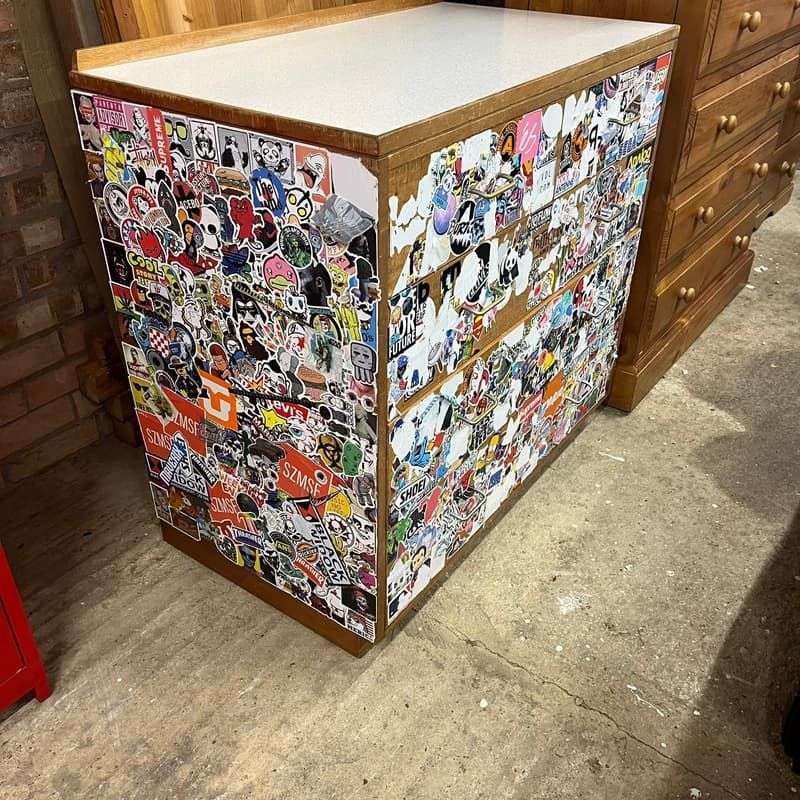 Vintage 1960's Army Issue Chest Of 2 Over 3 Drawers Formica Top Metal Handles