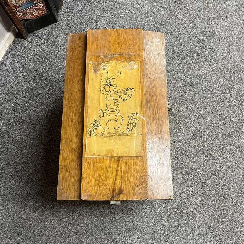 Vintage Wooden Rabbit Carry Box Artwork Airholes Hinged Clasps