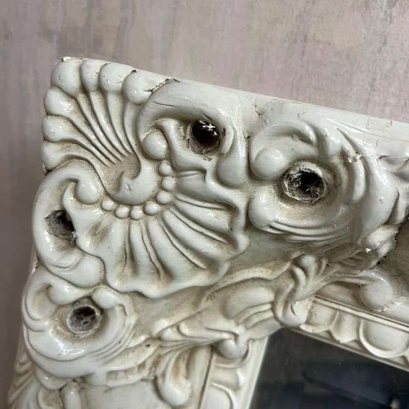 White Ornate Rectangular Framed Mirror Bevelled Edge As Found