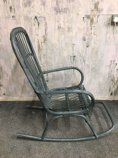 Painted Cane &amp; Bamboo Rocking Chair With Arms Foot Rest Farrow &amp; Ball Downpipe
