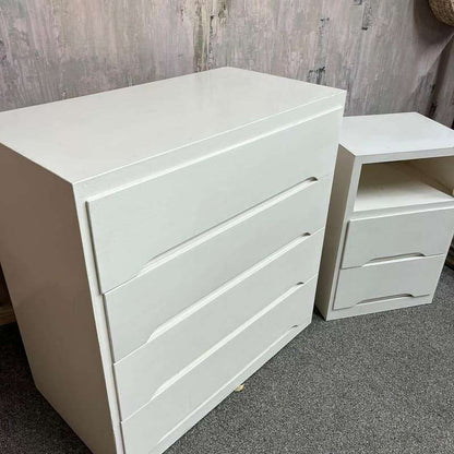 Mid Century Vintage Liden 1950's Chest of 4 Drawers And Bedside Cabinet White