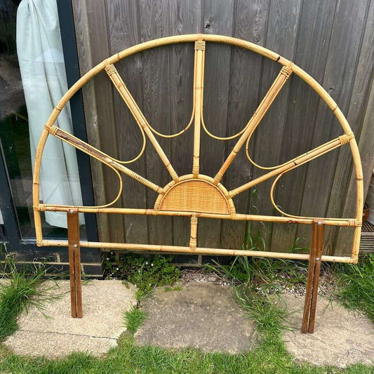 Vintage Retro Bamboo &amp; Cane Headboard Star Burst Design Slats
