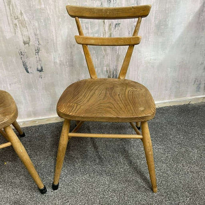 Pair Ercol Mid Century Red Dot Ash &amp; Elm Children’s Chairs Stacking