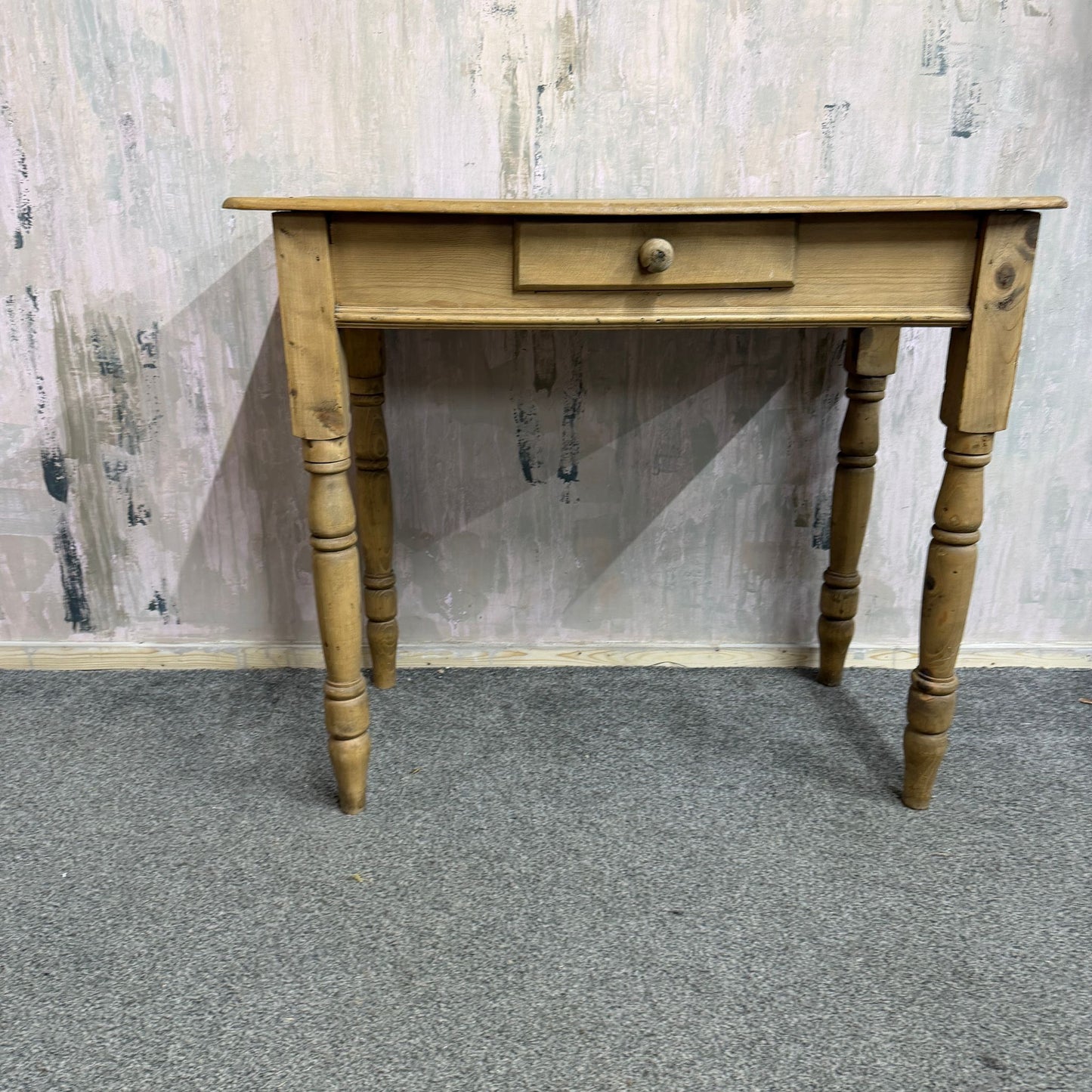 Early 20thC Beech Writing Desk Console Table Single Drawer Turned Legs
