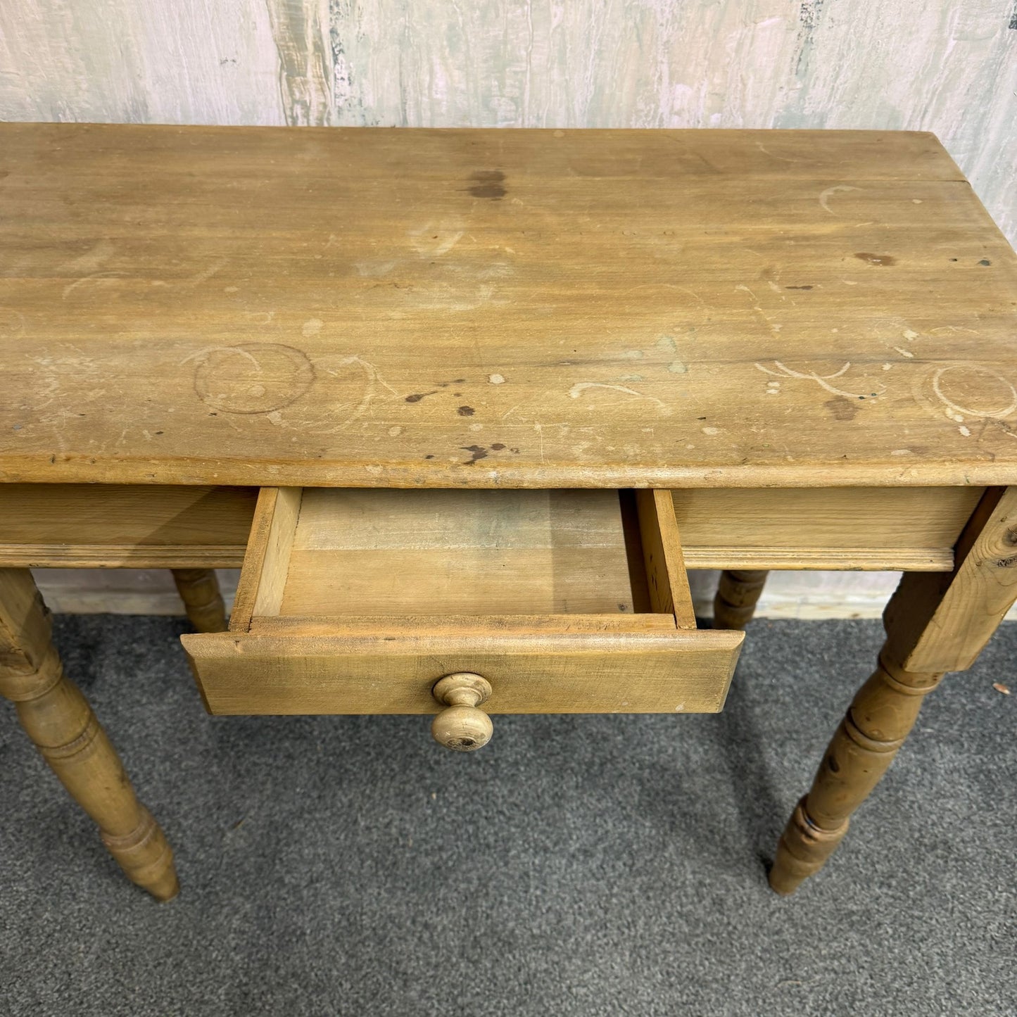 Early 20thC Beech Writing Desk Console Table Single Drawer Turned Legs