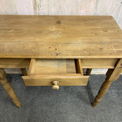 Early 20thC Beech Writing Desk Console Table Single Drawer Turned Legs