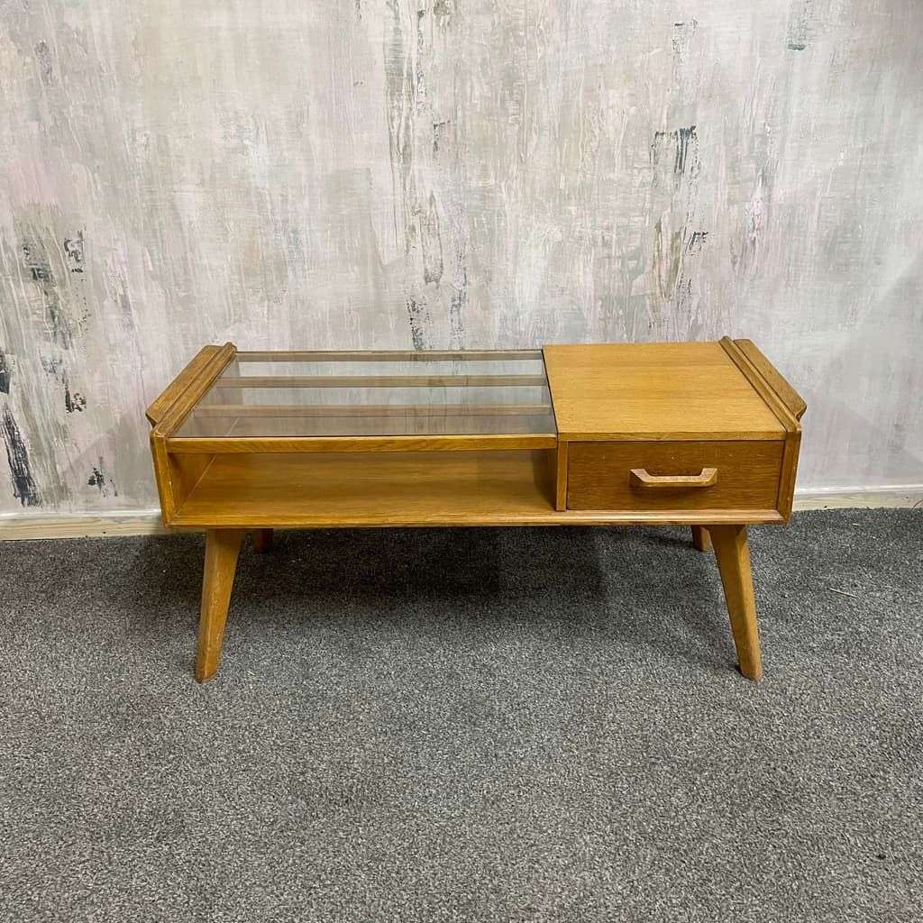 G Plan Mid Century Brandon Coffee Table Telephone Side Table Glass Topped Drawer