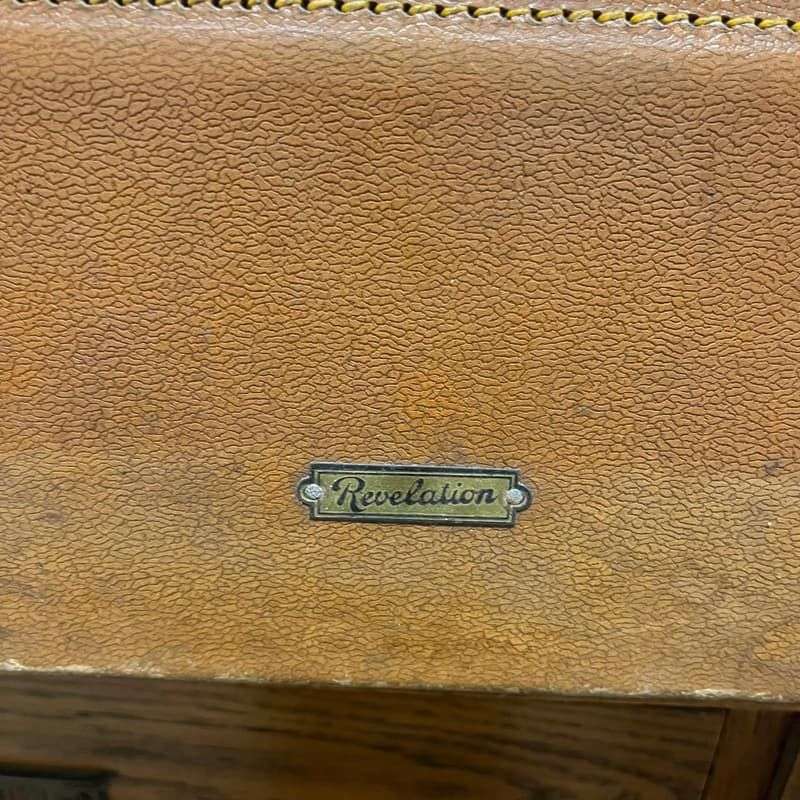 Vintage Revelation Brown Suitcase Leather Corners &amp; Handle Metal Clasps