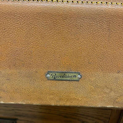 Vintage Revelation Brown Suitcase Leather Corners &amp; Handle Metal Clasps