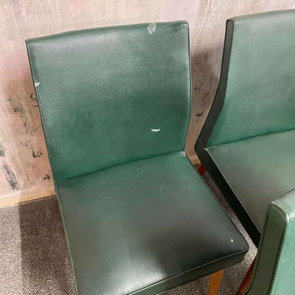 5x Vintage Retro Dining Chairs Faux Leather Tapered Teak Legs Brass Caps