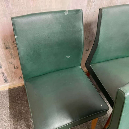 5x Vintage Retro Dining Chairs Faux Leather Tapered Teak Legs Brass Caps
