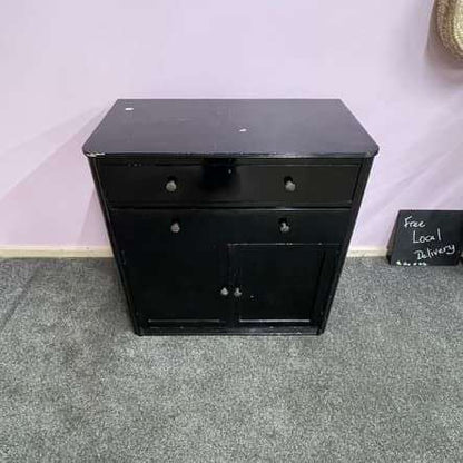 Simple Rustic Black Painted Wooden Cabinet Two Drawers Double Cupboard