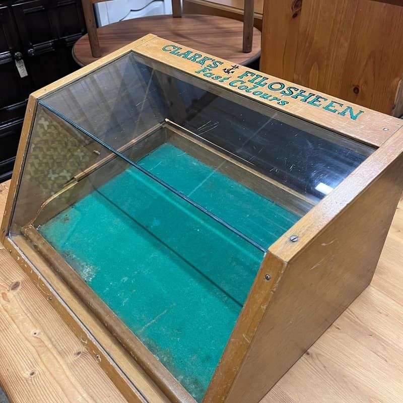Vintage Anchor Clarks Filosheen Glass Fronted Retail Display Cabinet Single Draw