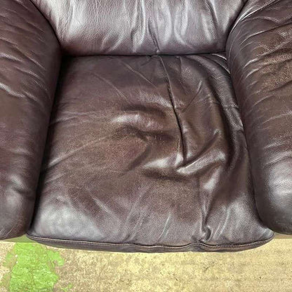 Pair Matching Large Leather Armchairs Dark Chocolate Colour Wide Arms Preloved