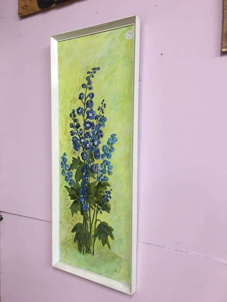 Retro Floral Painting With Wooden Frame