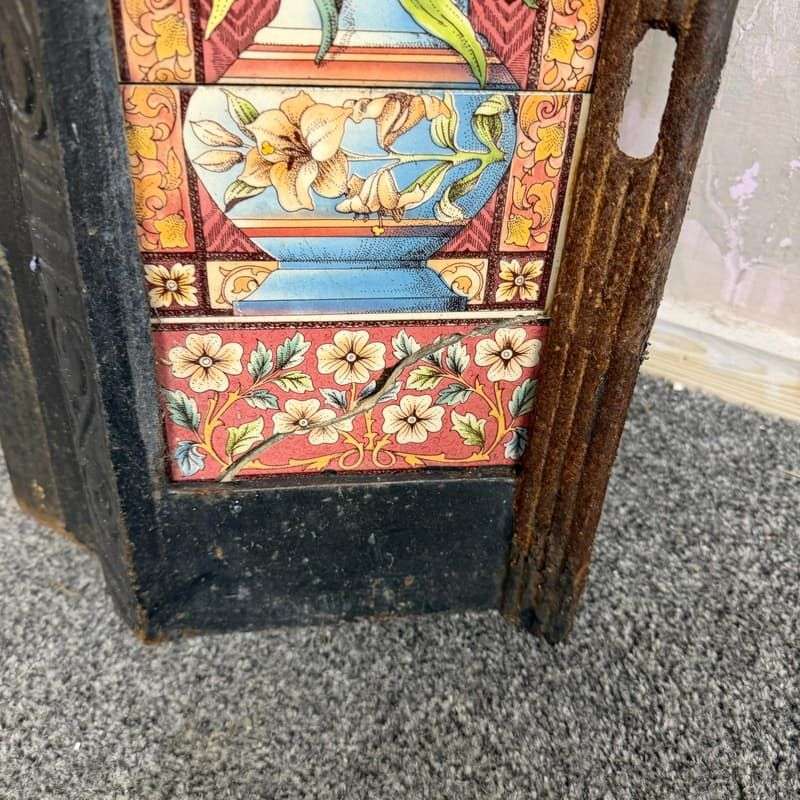 Vintage Cast Iron Tiled Fire Surround Floral Pattern Ornate Design Heavy