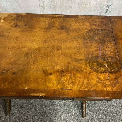 Antique Walnut Side Console Table Drop Leaf Two Drawers Desk