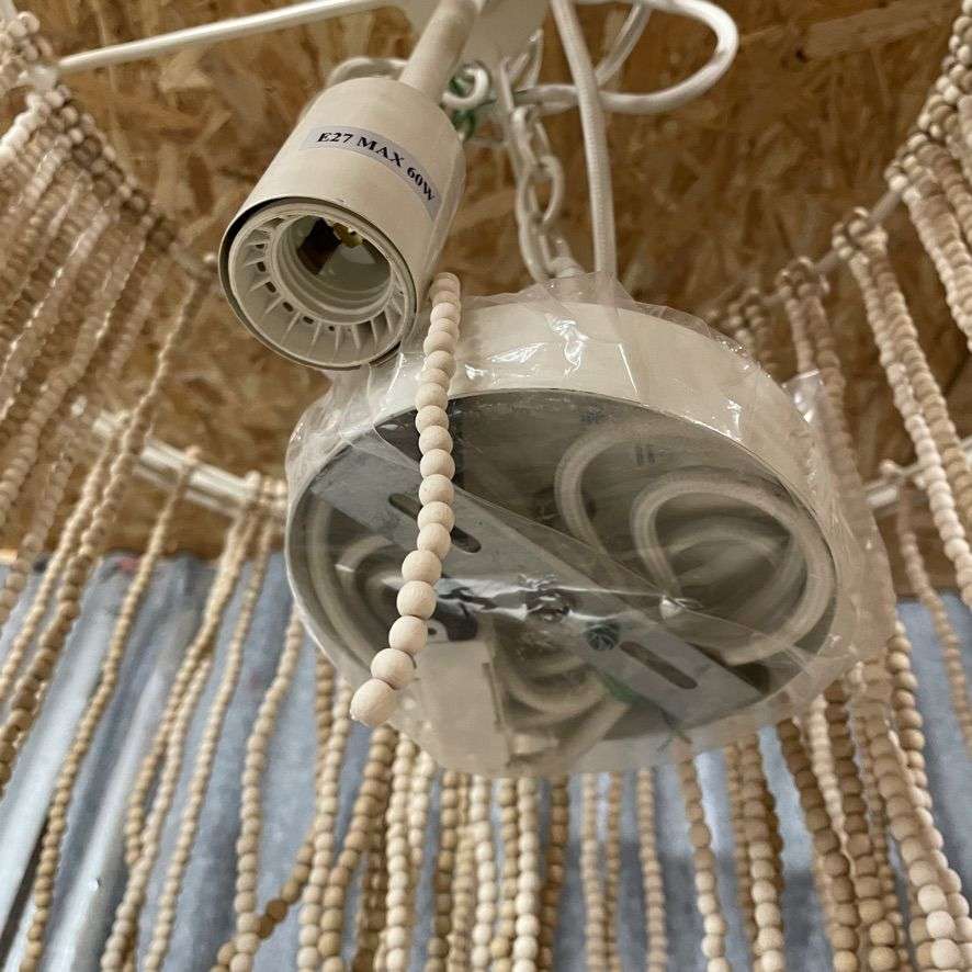 Anthropologie Cream Wooden Beaded Star Pendant Chandelier Light Fitting