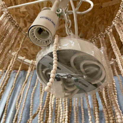 Anthropologie Cream Wooden Beaded Star Pendant Chandelier Light Fitting