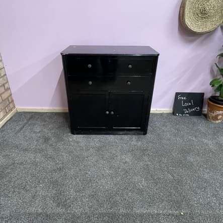 Simple Rustic Black Painted Wooden Cabinet Two Drawers Double Cupboard