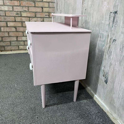 Vintage Painted Pink Retro Small Dressing Table 2 Drawers Top Shelf