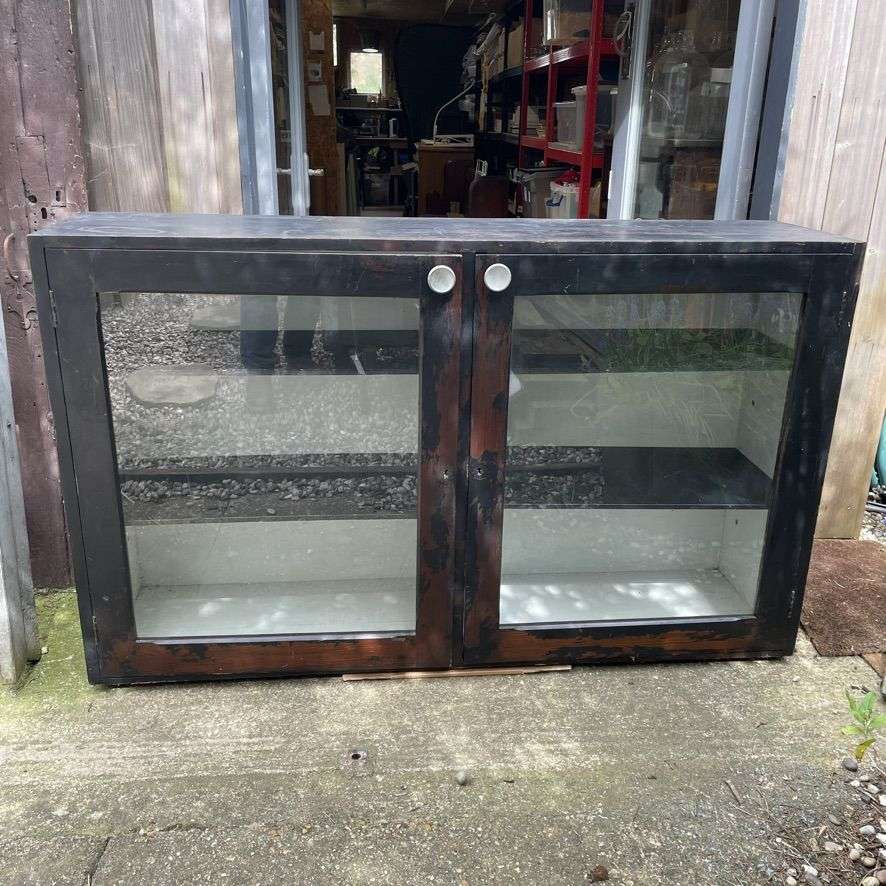 Vintage Rustic Glazed Double Shop Counter Cabinet Shelves Hospitality Retail