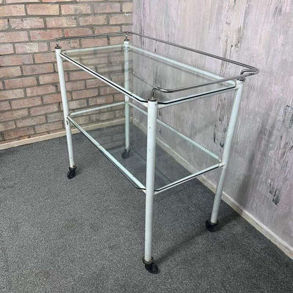 Vintage Metal Glass Medical 2 Tier Trolley Wheels Drinks Trolley Hospitality