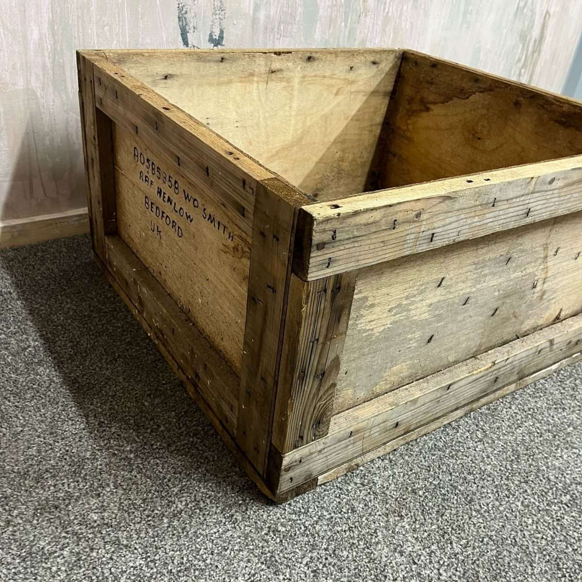 Vintage Solid Wood RAF Packing Crate RAF Henlow Bedford W O Smith