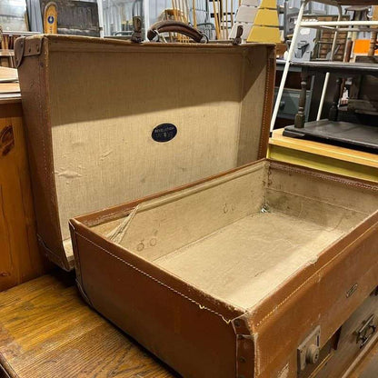 Vintage Revelation Brown Suitcase Leather Corners &amp; Handle Metal Clasps