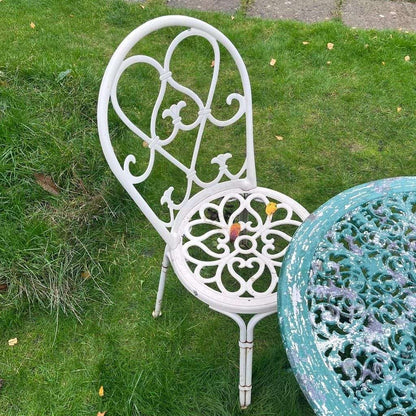 Vintage Metal Garden Table &amp; 2 Chairs Ornate Seats Patio