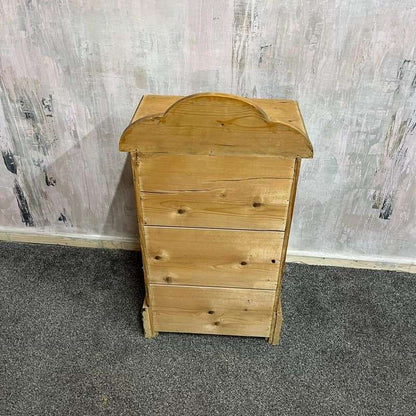 Solid Pine Bedside Of 3 Drawers Scalloped Backboard Knob Handles