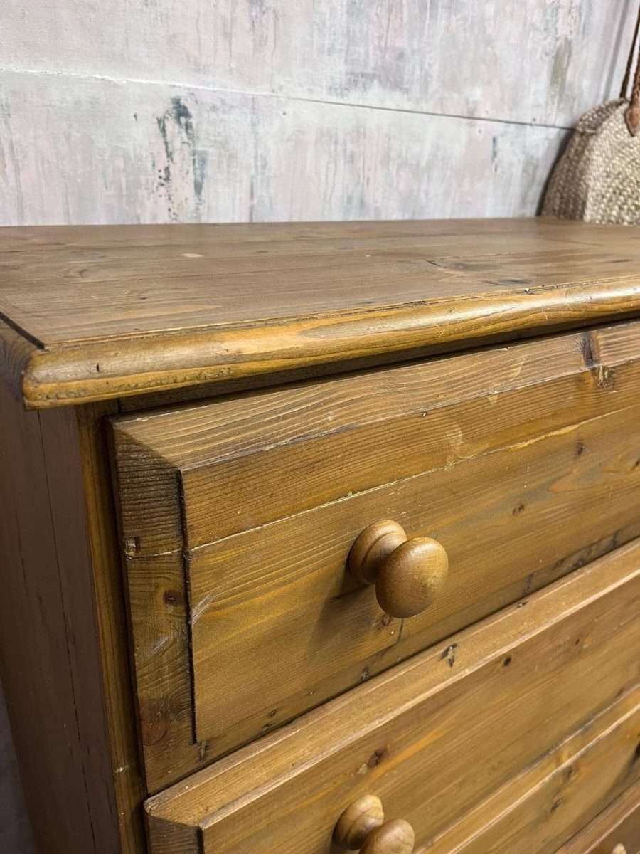 Vintage Pine Chest of 4 Deep Drawers Knob Handles Sturdy