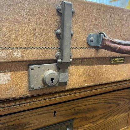 Vintage Revelation Brown Suitcase Leather Corners &amp; Handle Metal Clasps