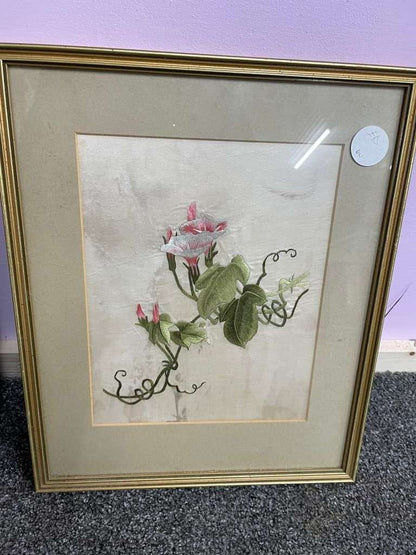 Set of Three Framed Silk Floral Tapestries