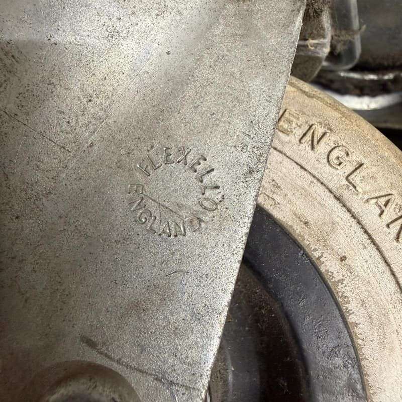 4x Vintage Flexello Industrial Swivel Castors Steel Base Rubber Wheel