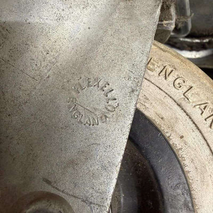 4x Vintage Flexello Industrial Swivel Castors Steel Base Rubber Wheel