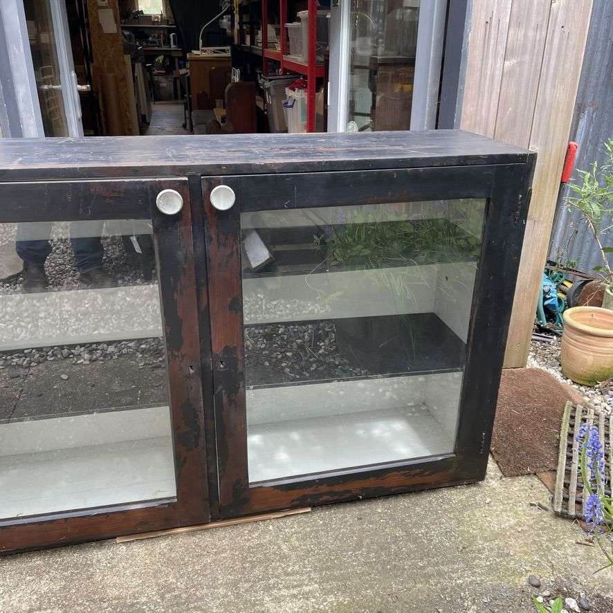 Vintage Rustic Glazed Double Shop Counter Cabinet Shelves Hospitality Retail