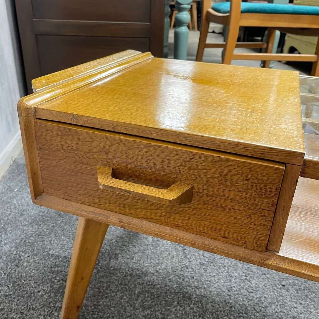 G Plan Mid Century Brandon Coffee Table Telephone Side Table Glass Topped Drawer