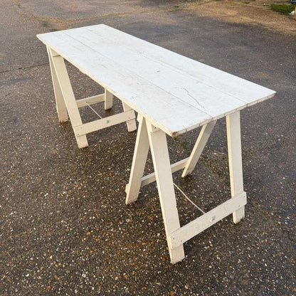 Rustic 3 Plank Wooden Trestle Kitchen Dining Table Shop Display Hospitality