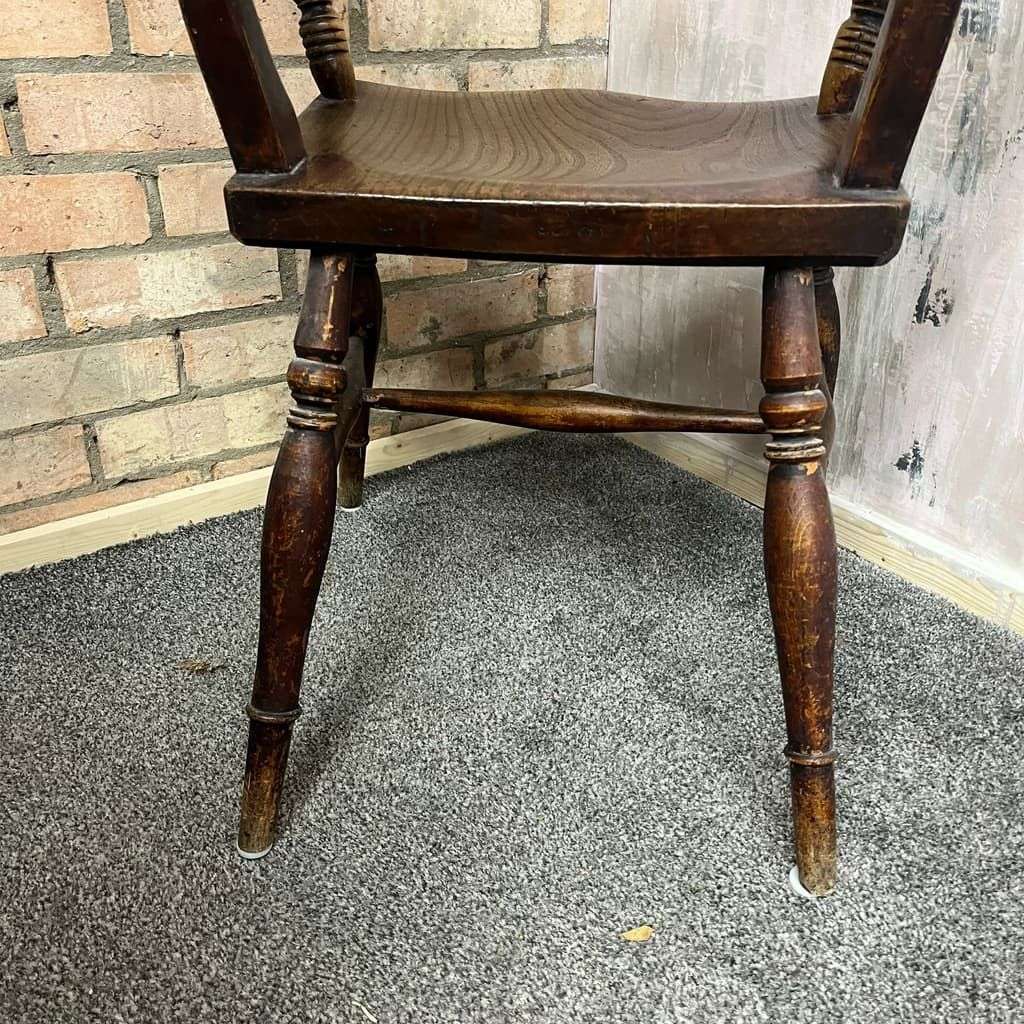 Antique 20thC Wooden Carver ArmChair Ornate Beaded Back Turned Legs