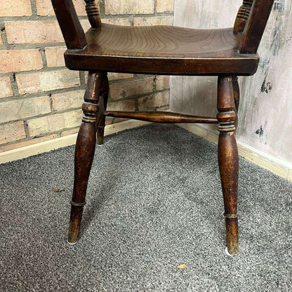 Antique 20thC Wooden Carver ArmChair Ornate Beaded Back Turned Legs