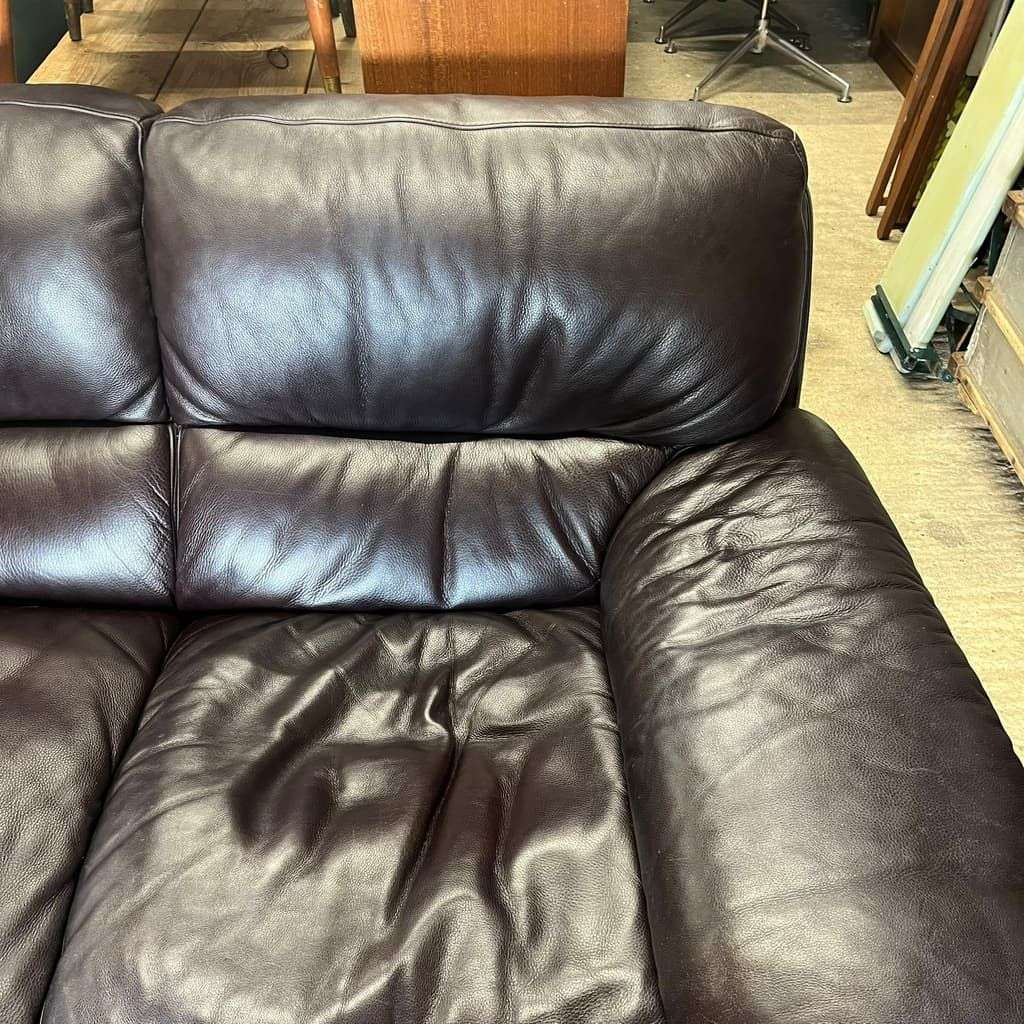 3 Seater Leather Sofa Dark Chocolate Colour Wide Arms PreLoved