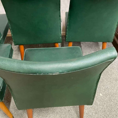 5x Vintage Retro Dining Chairs Faux Leather Tapered Teak Legs Brass Caps