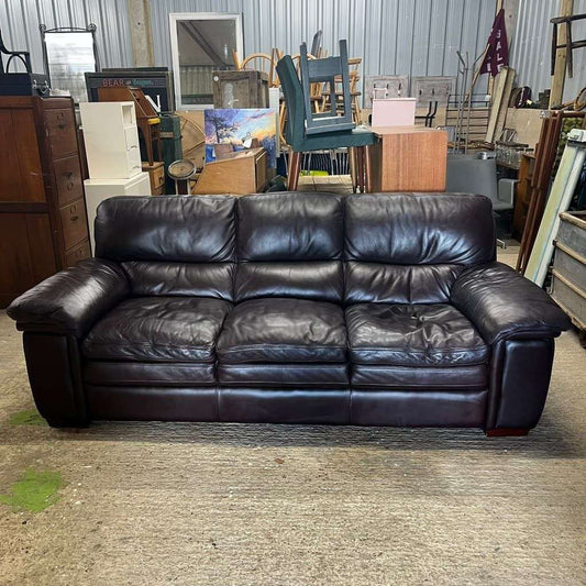 3 Seater Leather Sofa Dark Chocolate Colour Wide Arms PreLoved