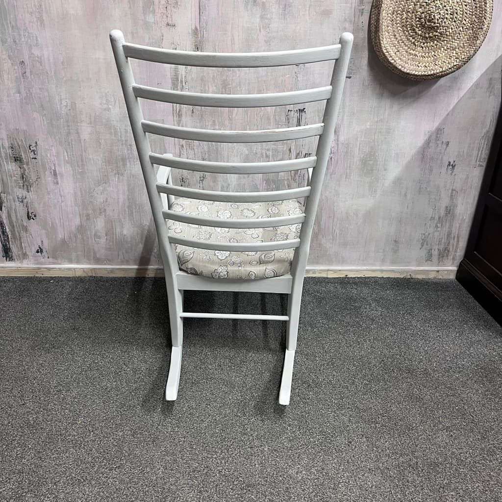Vintage Wooden Rocking Chair Painted White Upholstered Seat Ladder Back