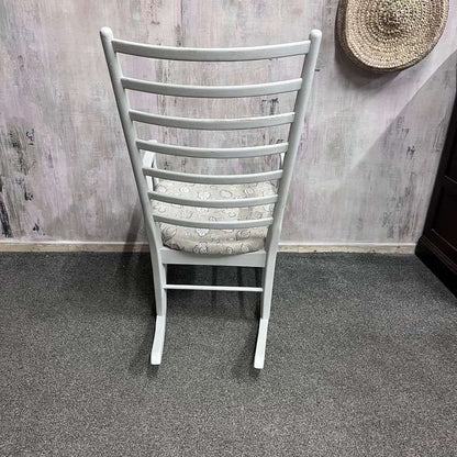 Vintage Wooden Rocking Chair Painted White Upholstered Seat Ladder Back