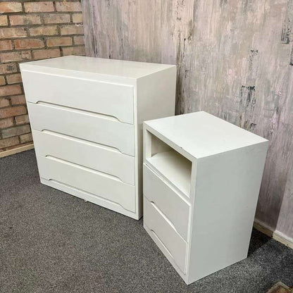 Mid Century Vintage Liden 1950's Chest of 4 Drawers And Bedside Cabinet White