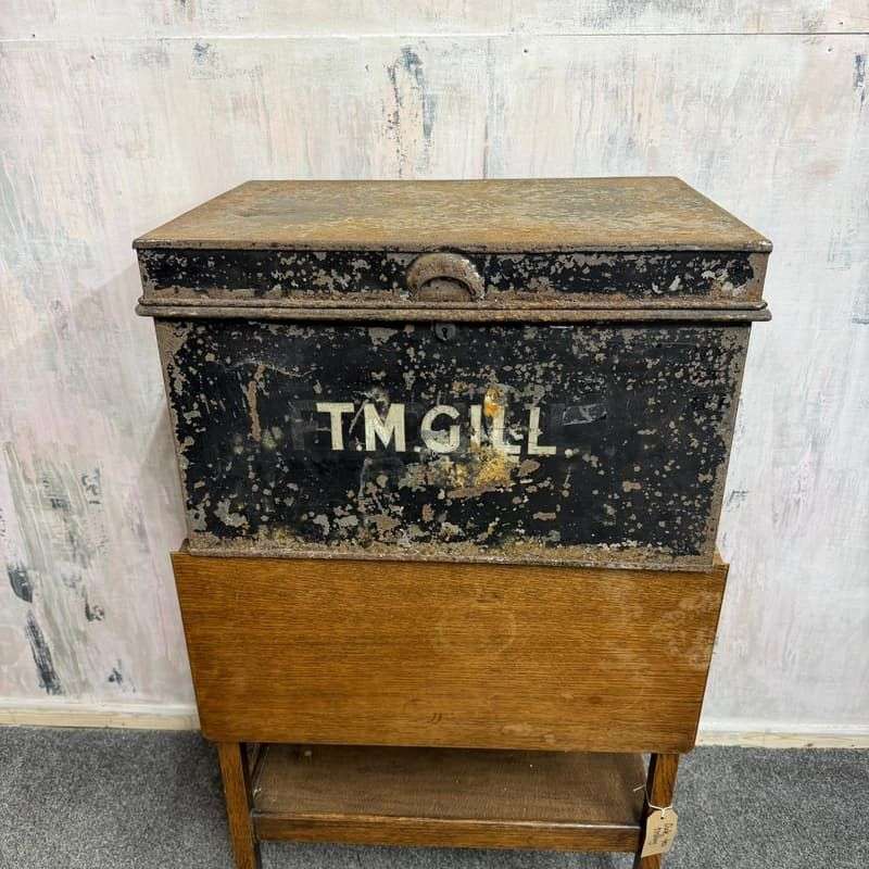 Vintage Solicitors Black Metal Deed Chest Side Handles Side Coffee Table Toys