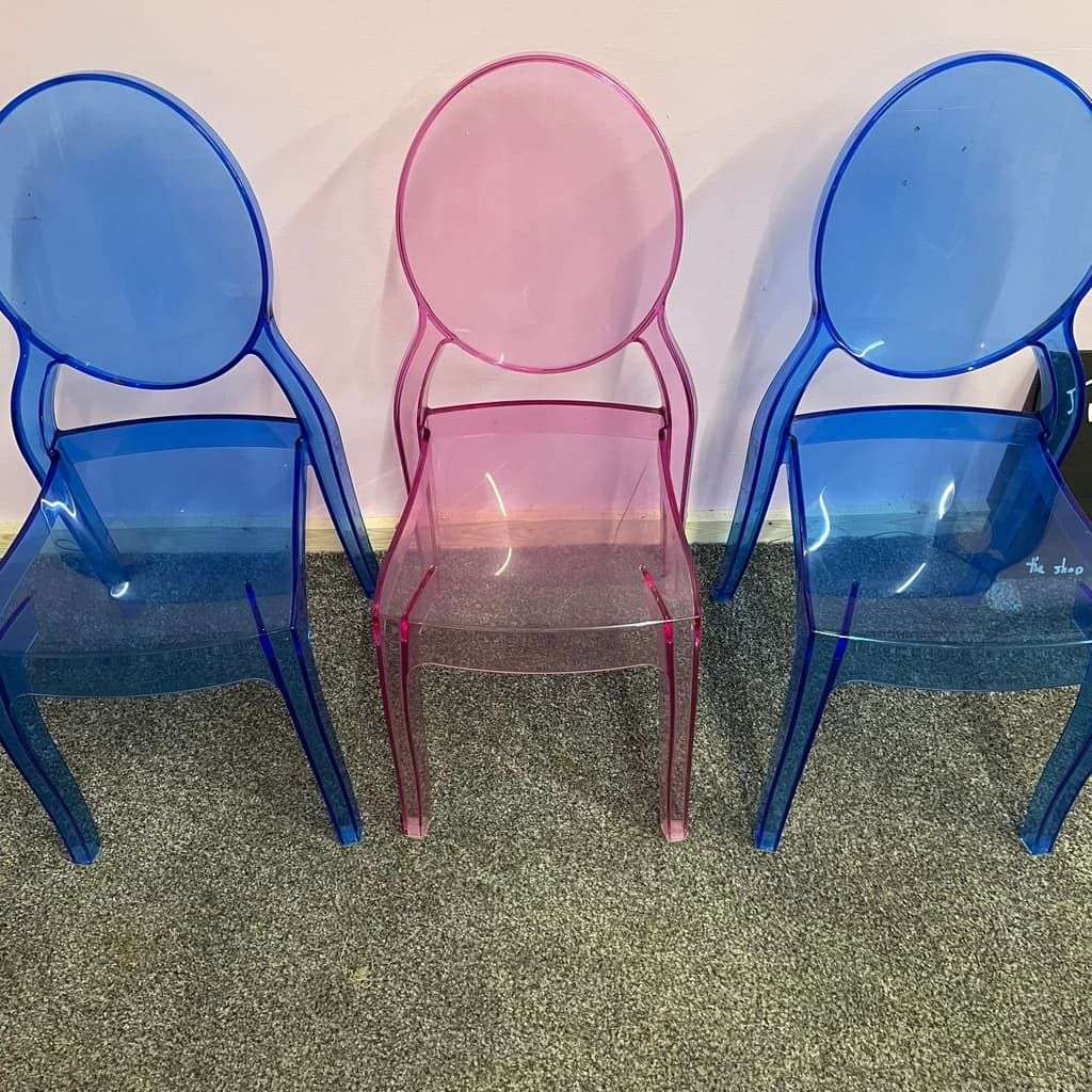 3x Children’s Ghost Style Transparent Stackable Chairs Party Desk Chair