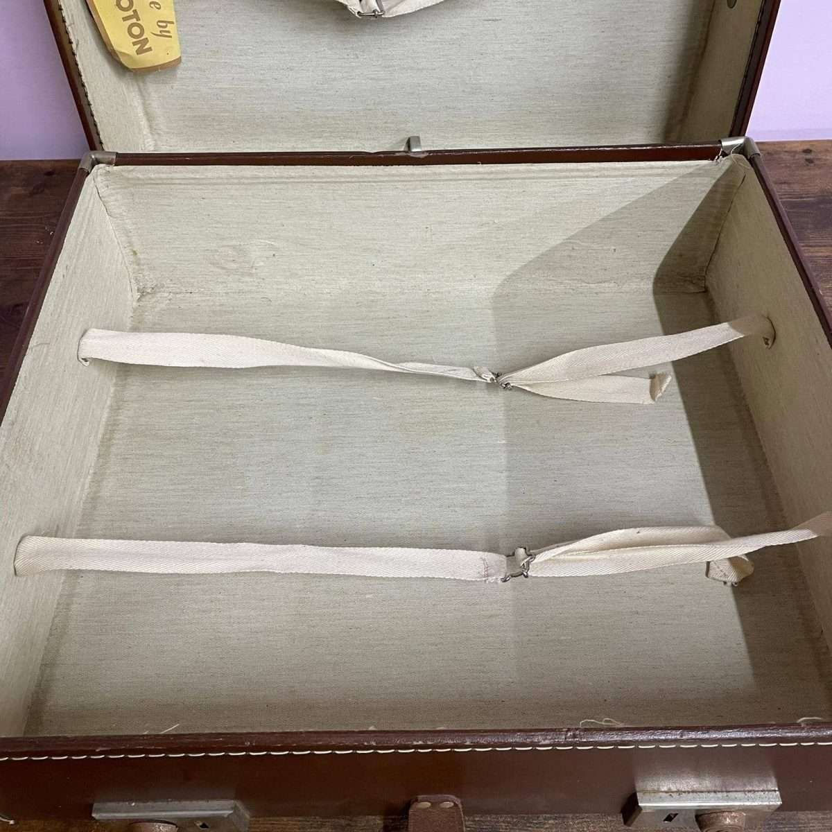 Vintage Paxall Dark Brown Suitcase with Leather Trim Internal Straps Suit Rail